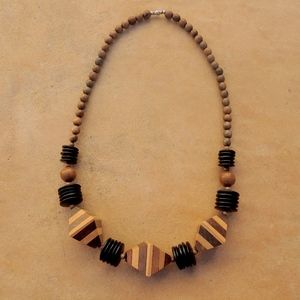 Big Chunky Abstract Geometric Earthy Wooden Bead Artsy Unique Statement Necklace